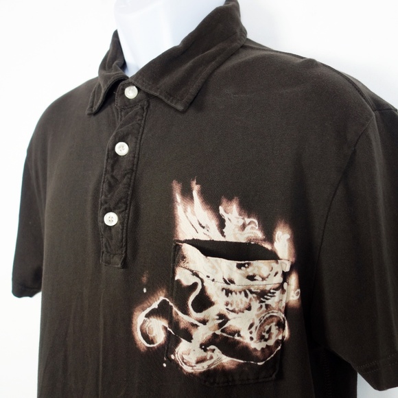 Gap Brown Bleached Cotton Pocket Polo Men's Large - Picture 2 of 8